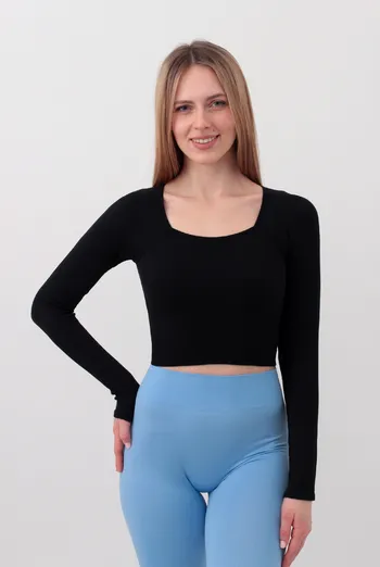 Топ вкорочений з довгим рукавом CROP TOP RIB Giulia (black) чорний Топ вкорочений з довгим рукавом CROP TOP RIB Giulia (black) чорний
