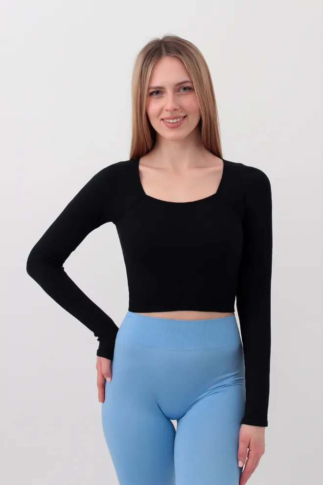Топ укороченный с длинным рукавом CROP TOP RIB Giulia (black) черный