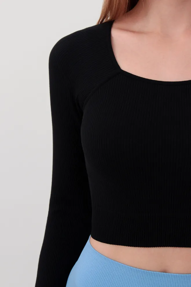 Топ укороченный с длинным рукавом CROP TOP RIB Giulia (black) черный