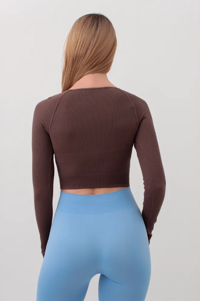Топ вкорочений з довгим рукавом CROP TOP RIB Giulia (deep taupe) коричневий