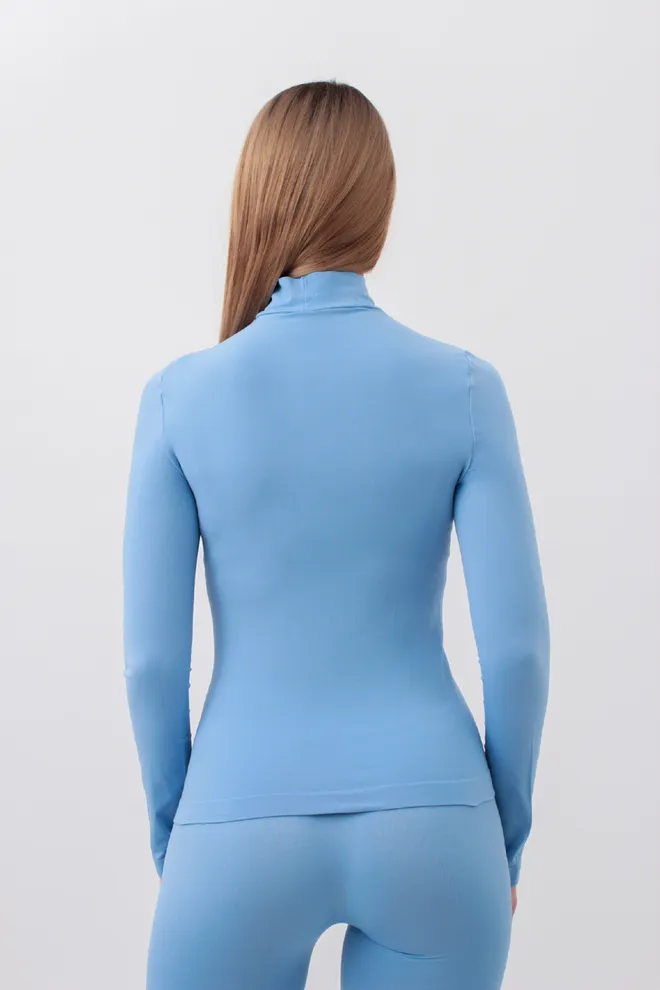 Бесшовный лонгслив с короткой горловиной LONG SLEEVE NECK Giulia (lacecap hydrangea), голубой