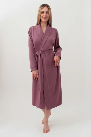 Женский халат на запах с кружевом SEVILLA 7330/011 Giulia (dark powder), розовый