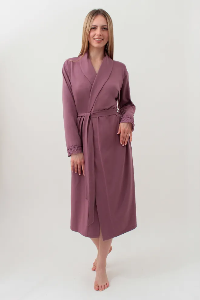 Женский халат на запах с кружевом SEVILLA 7330/011 Giulia (dark powder), розовый