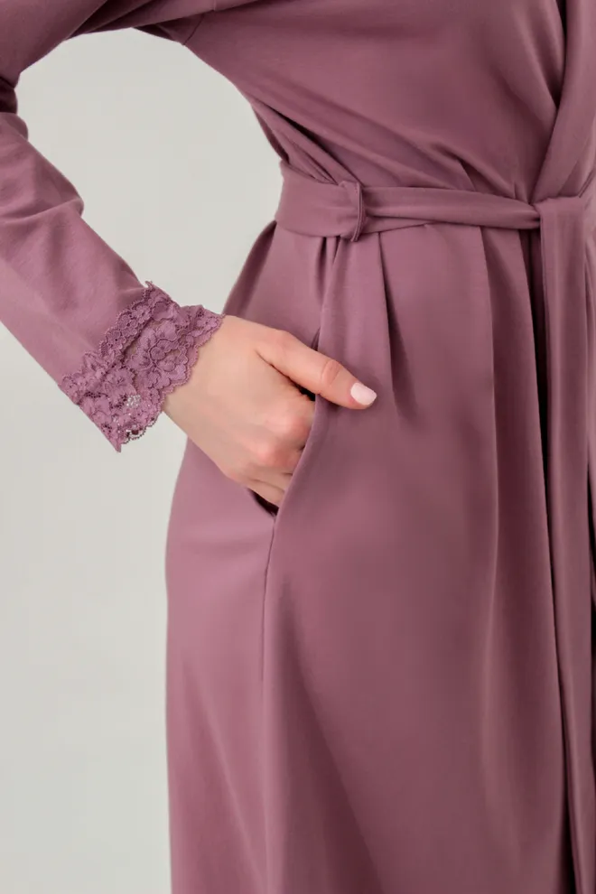 Женский халат на запах с кружевом SEVILLA 7330/011 Giulia (dark powder), розовый