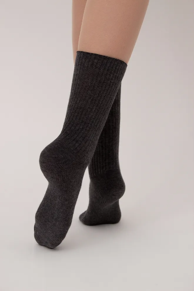 Носки женские высокие в рубчик WS4 rib Giulia (dark grey melange) серый
