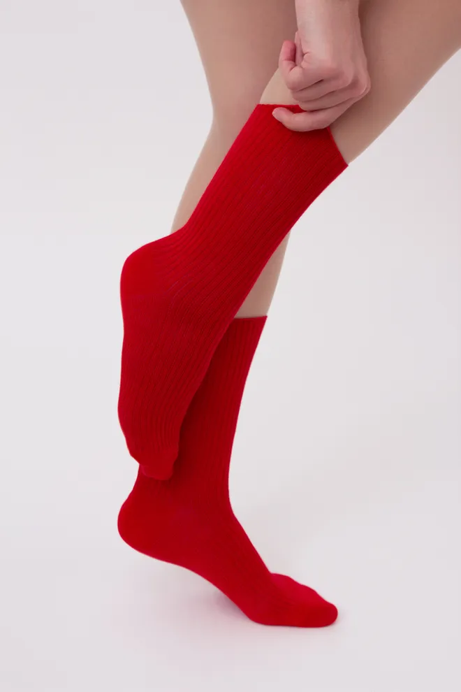 Носки женские высокие в рубчик WS4 rib Giulia (red) красные