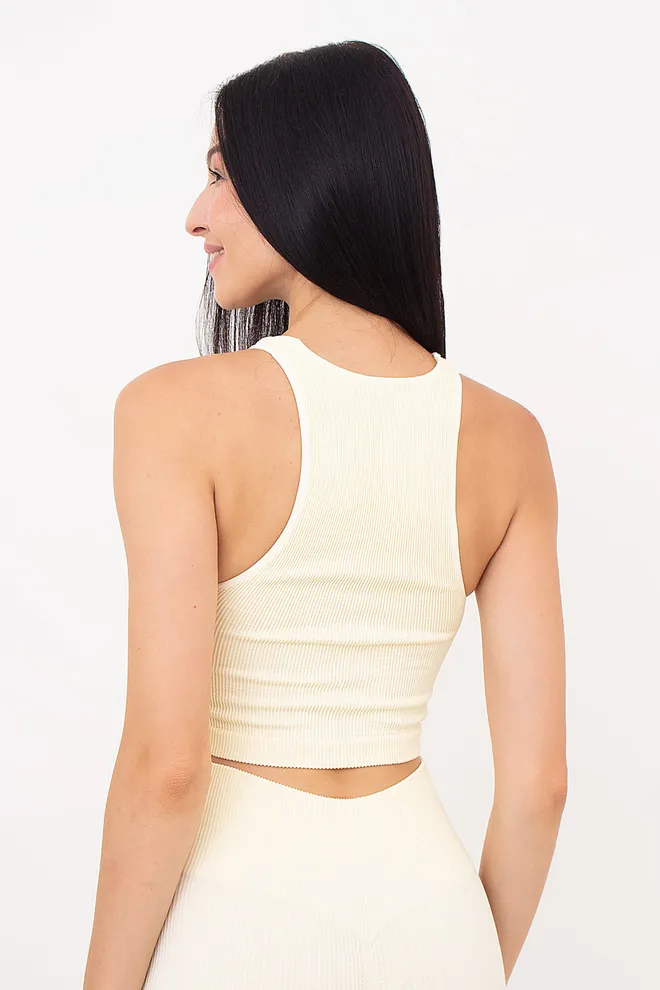 Безшовний топ в рубчик на широких бретелях Halter top rib Giulia (vanilla), жовтий