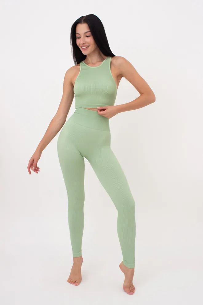 Леггинсы спортивные в рубчик с моделирующим швом LEGGINGS RIB Giulia (kohlrabi), зеленый