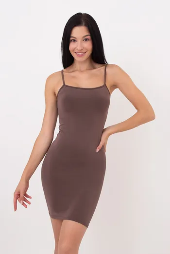Бесшовное платье мини на тонких бретелях DRESS MINI GIULIA x Lichi by Lichi (chocolate), коричневый
