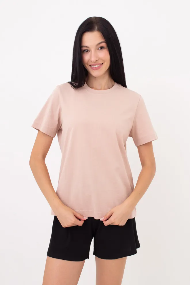 Женская хлопковая футболка T-SHIRT BASIC NECK 4815/010 (beige), бежевый