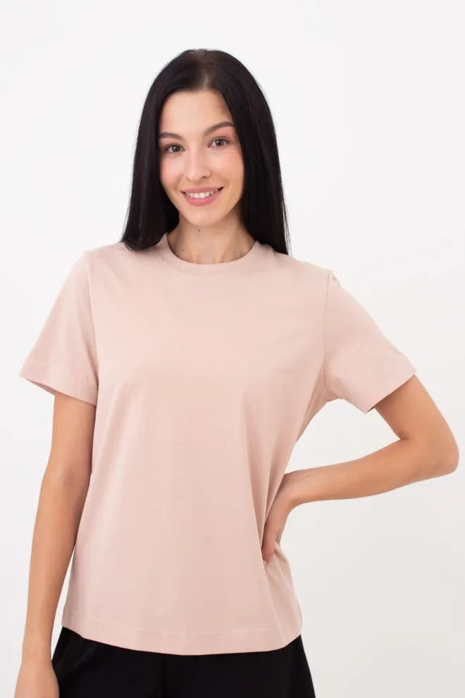 Женская хлопковая футболка T-SHIRT BASIC NECK 4815/010 (beige), бежевый