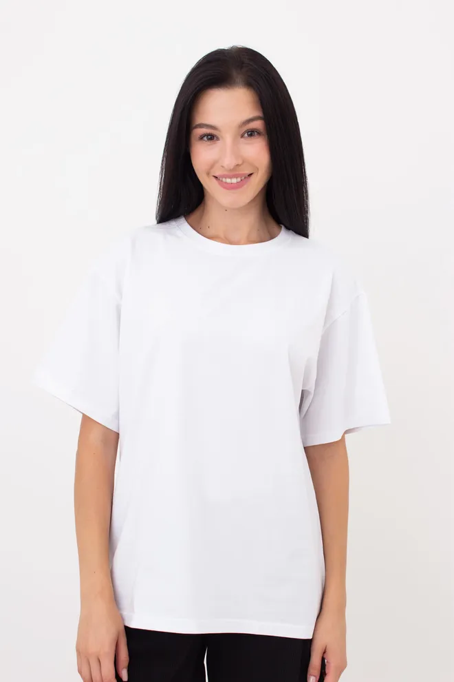Женская футболка из хлопка оверсайз T-SHIRT BASIC NECK (2) 4816/010 (white), белый