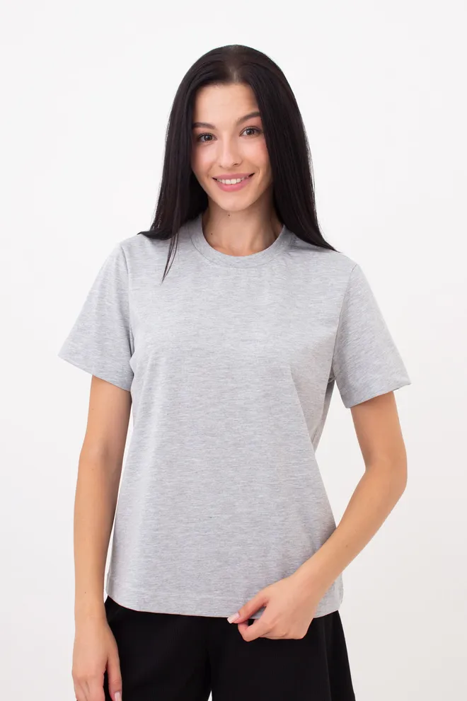 Женская хлопковая футболка T-SHIRT BASIC NECK 4815/010 (grey melange), серый