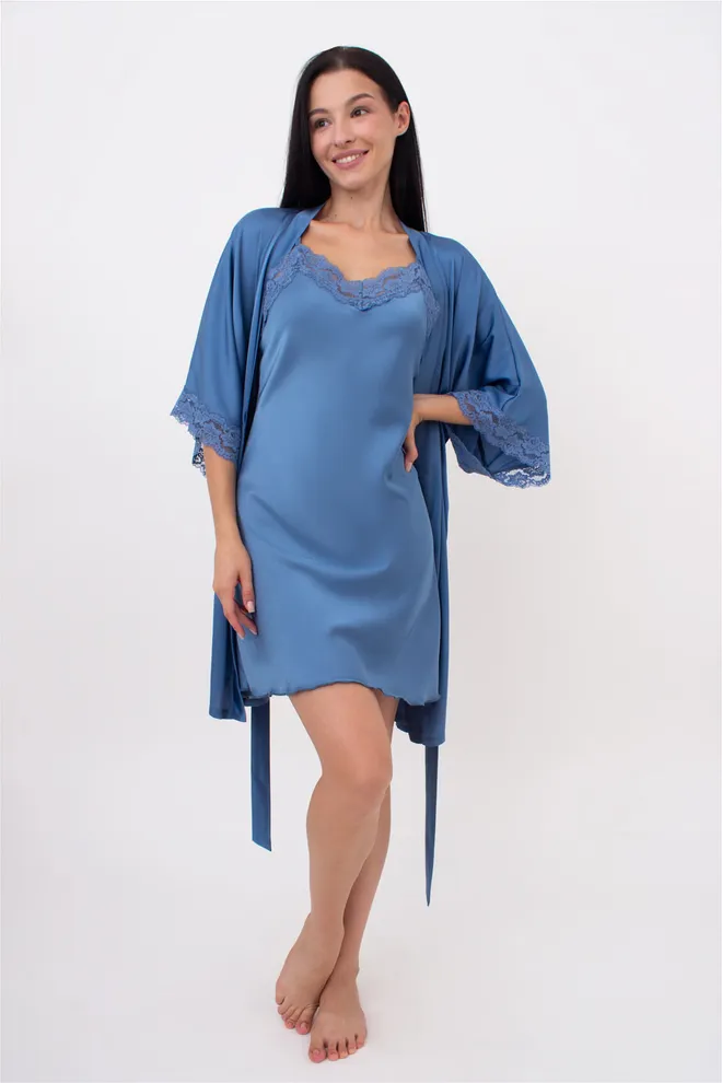 Шелковый халат женский на запа́х HELENA 7212/051 Giulia (light blue), голубой