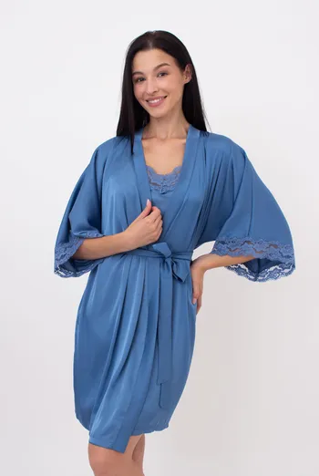 Шелковый халат женский на запа́х HELENA 7212/051 Giulia (light blue), голубой