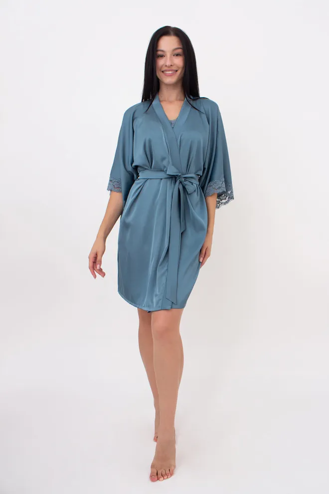 Шелковый халат женский на запа́х HELENA 7212/051 Giulia (turquoise), зеленый