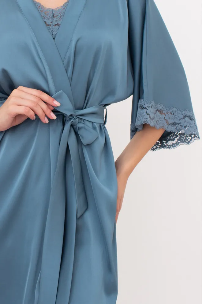 Шелковый халат женский на запа́х HELENA 7212/051 Giulia (turquoise), зеленый