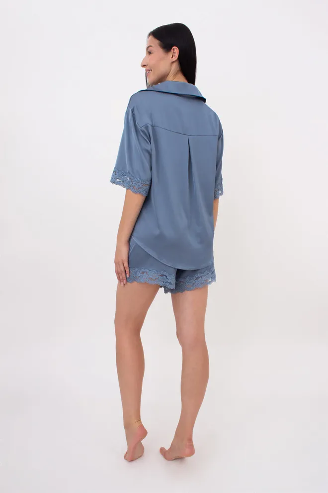 Жіноча піжама шовкова з мереживом HELENA 6602/051 Giulia (smoky blue), блакитний