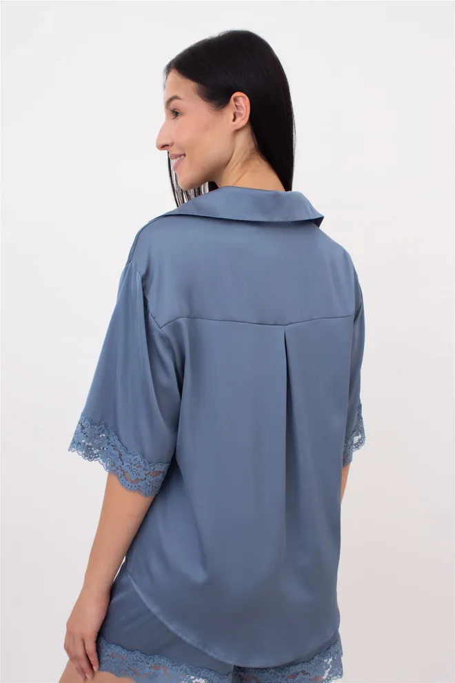 Жіноча піжама шовкова з мереживом HELENA 6602/051 Giulia (smoky blue), блакитний