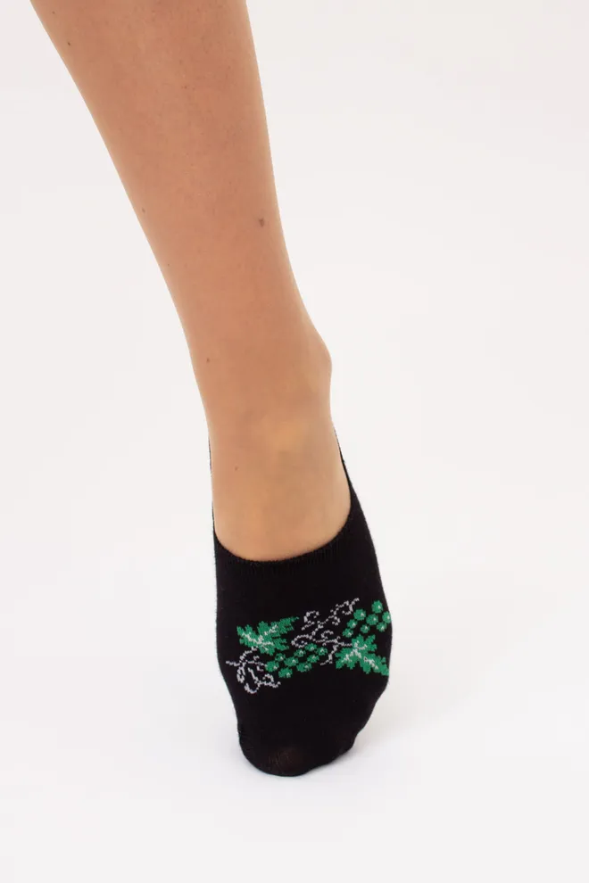 Хлопковые женские подследники с рисунком винограда WF1 UKR 2406 Giulia (black), черный