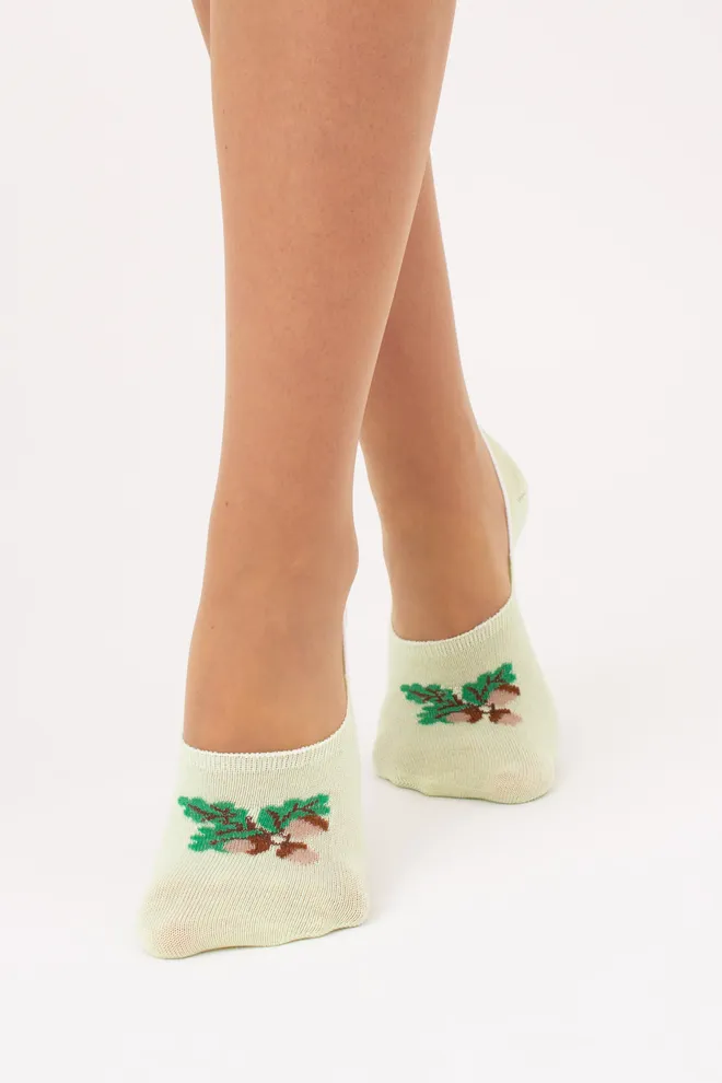 Хлопковые женские подследники с рисунком желудей WF1 UKR 2402 (salat), зеленый