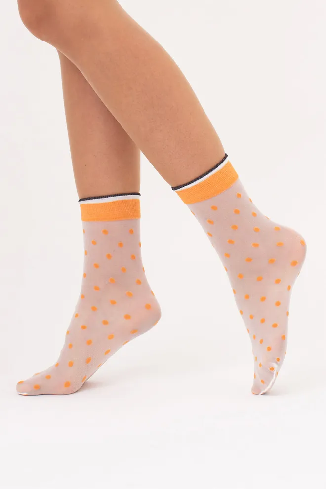 Носки женские классические в горошек NN-15 calzino Giulia (white/orange), белый/оранжевый