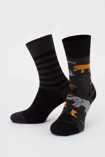 Мужские носки набор из 2 пар (животные и полоски) MS3 FASHION SET 1 (пак х2) Giulia (pirate black/black), черный Мужские носки набор из 2 пар (животные и полоски) MS3 FASHION SET 1 (пак х2) Giulia (pirate black/black), черный