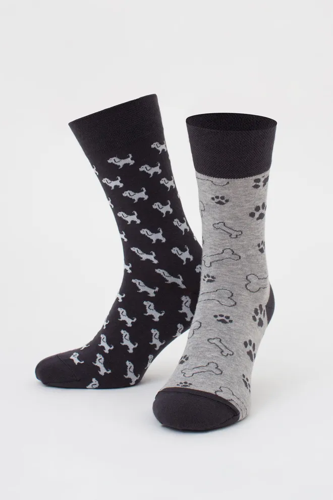 Чоловічі шкарпетки набір з 2 пар (собачки та кісточки) MS3 FASHION SET 3 (пак х2) Giulia (iron/light grey melange), сірий/світло-сірий