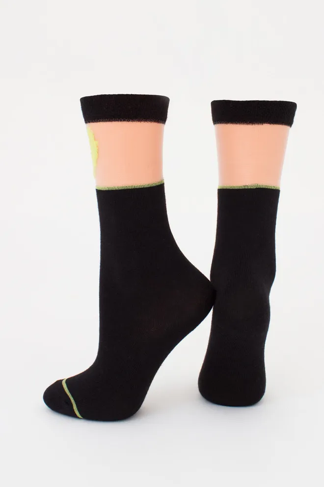 Детские гольфы с сердечком на прозрачной вставке KG1 CRISTAL 007 Giulia (nero/lime), черный/желтый