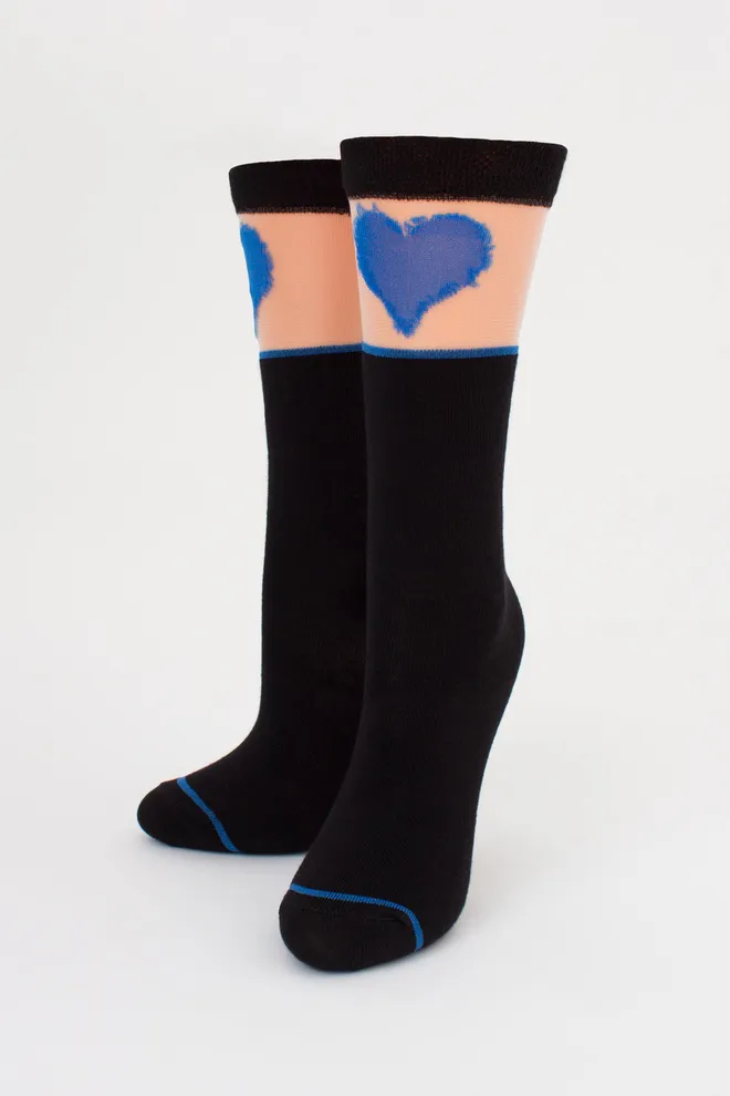 Детские гольфы с сердечком на прозрачной вставке KG1 CRISTAL 007 Giulia (nero/blue), черный/синий