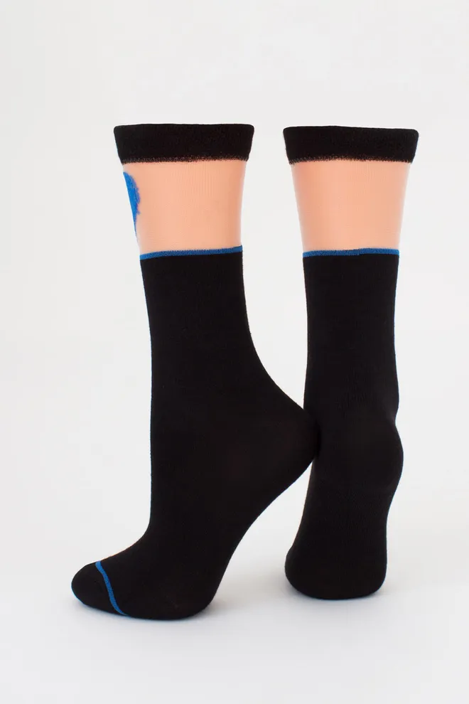 Детские гольфы с сердечком на прозрачной вставке KG1 CRISTAL 007 Giulia (nero/blue), черный/синий