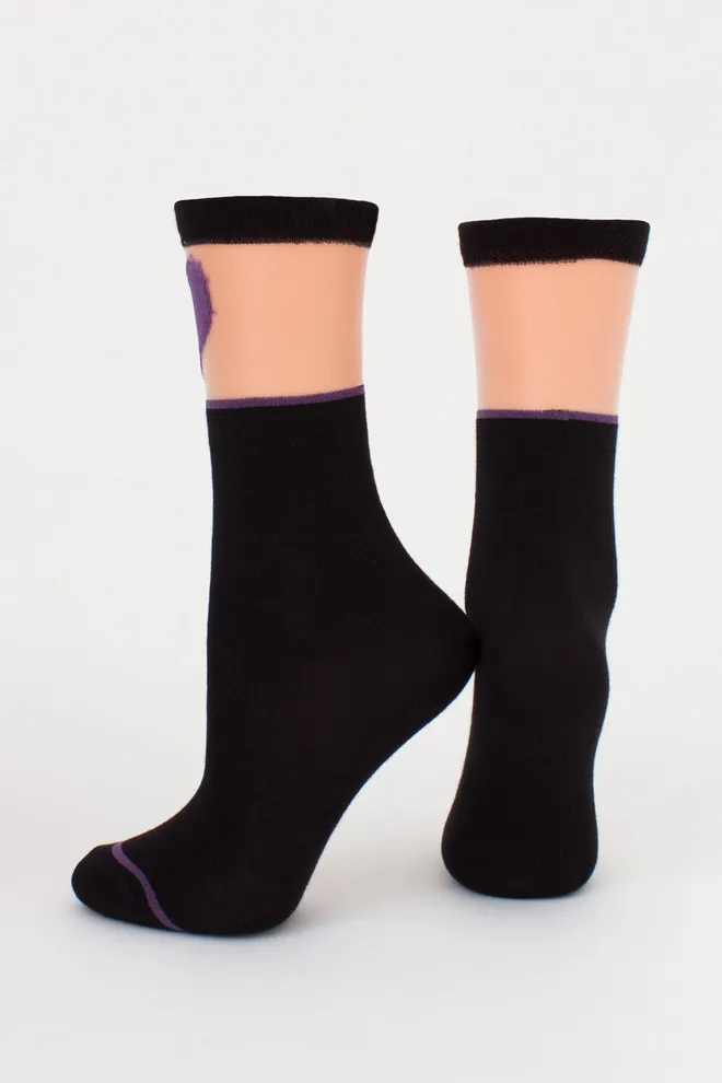 Детские гольфы с сердечком на прозрачной вставке KG1 CRISTAL 007 Giulia (nero/violet), черный/фиолетовый