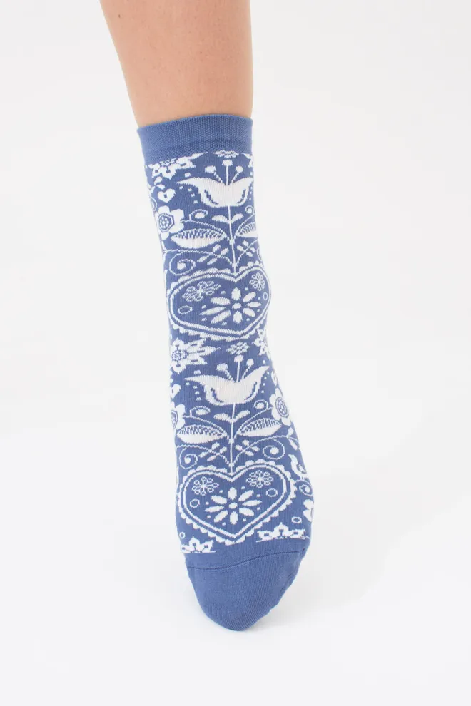 Женские высокие носки с орнаментом WS3 BRIGHT 2406 Giulia (jeans), синий