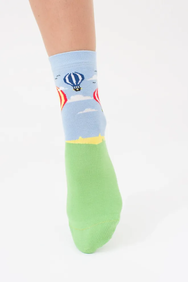 Носки женские с рисунком воздушных шаров WS3 BRIGHT 2413 Giulia (baby blue), голубой
