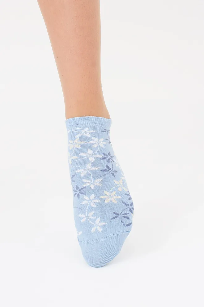 Носки женские 2 пары (горошек и цветочный узор) WS1 FASHION SET 2407 (пак х2) Giulia (baby blue), голубой