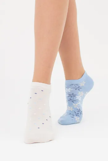 Носки женские 2 пары (горошек и цветочный узор) WS1 FASHION SET 2407 (пак х2) Giulia (baby blue), голубой