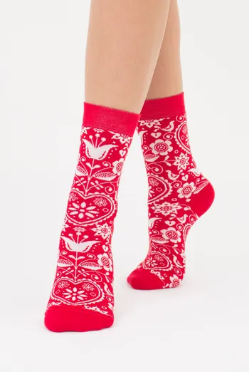 Женские высокие носки с орнаментом WS3 BRIGHT 2406 Giulia (red), красный