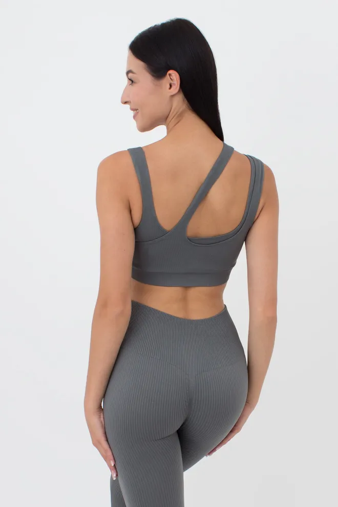 Бесшовный топ с асимметричными бретелями TOP RIB CO GIULIA x Lichi by Lichi (graphite), серый
