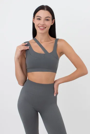 Бесшовный топ с асимметричными бретелями TOP RIB CO GIULIA x Lichi by Lichi (graphite), серый
