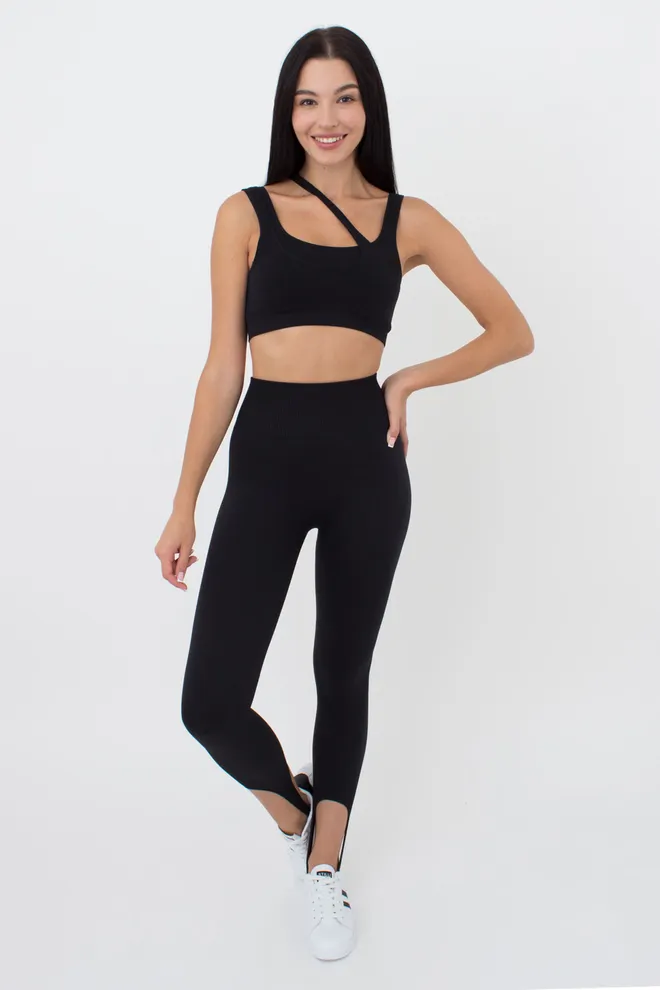 Безшовний топ з асиметричними бретелями TOP RIB CO GIULIA x Lichi by Lichi (black), чорний