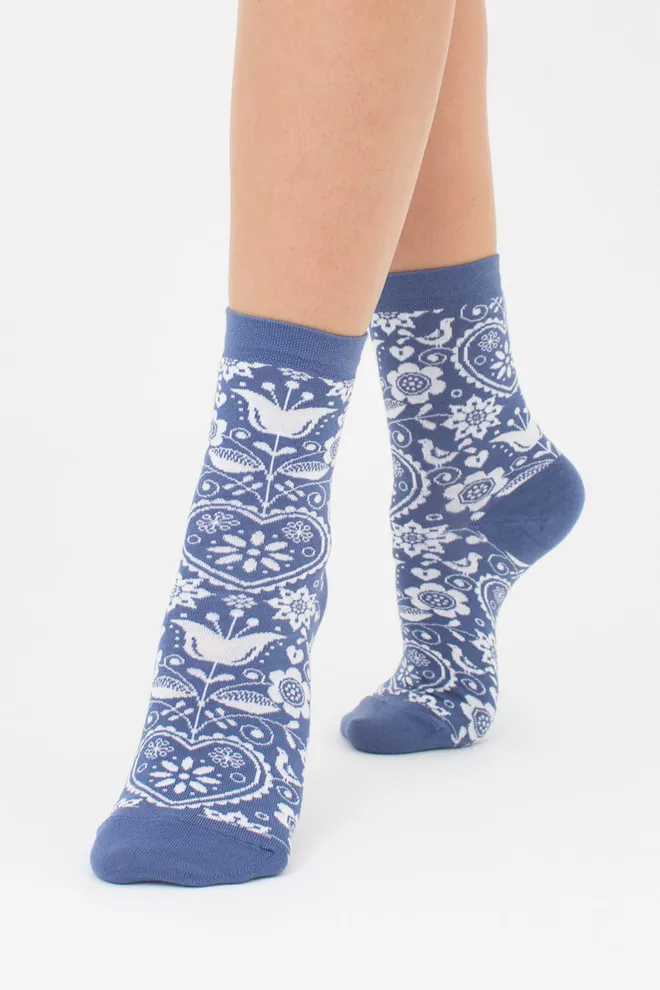 Женские высокие носки с орнаментом WS3 BRIGHT 2406 Giulia (jeans), синий