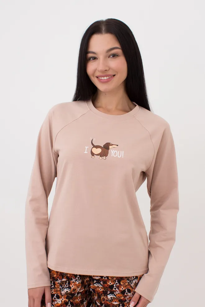 Женская пижама со штанами на манжетах FUNKY DOGS 5339/010 Giulia (creamy beige/dog), бежевый