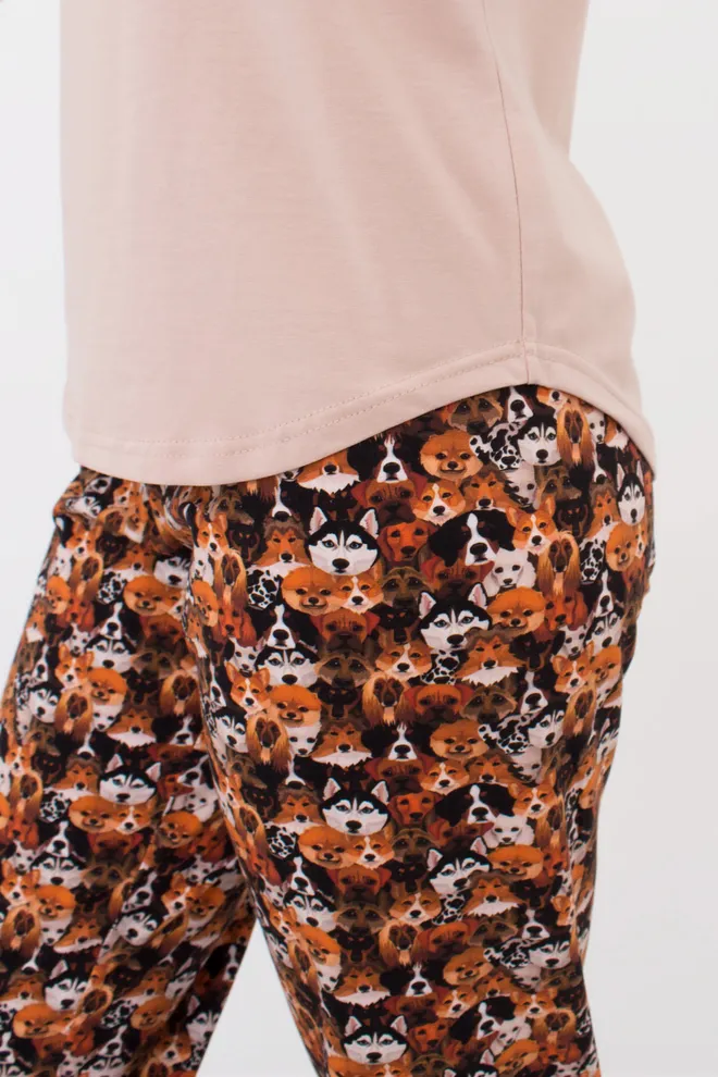 Женская пижама со штанами и кофтой с круглыми краями FUNKY DOGS 5340/010 Giulia (creamy beige/dog), бежевый