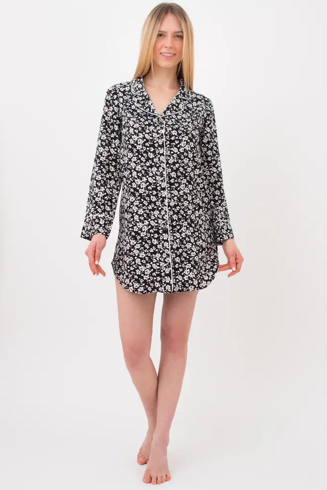 Хлопковое платье-рубашка с узором WILDFLOWERS 8804/040 Giulia (black), черный