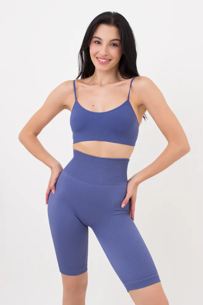 Женские бесшовные велосипедки в рубчик с пуш-ап эффектом TRACKS RIB SHAPE Giulia (marlin), синий