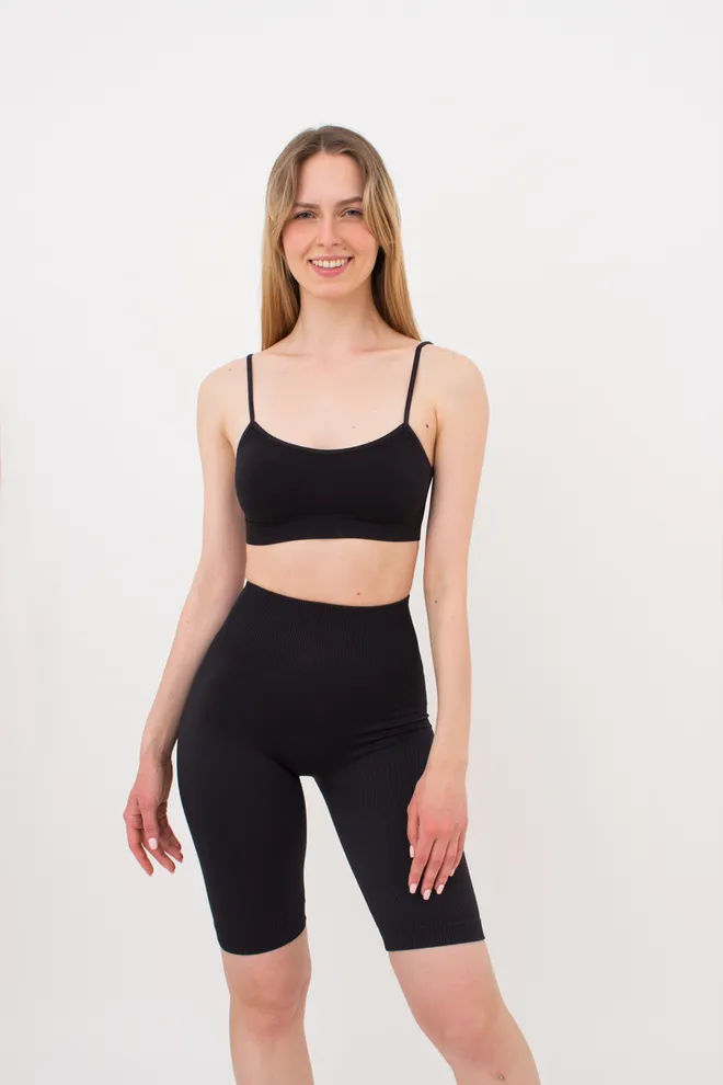 Женские бесшовные велосипедки в рубчик с пуш-ап эффектом TRACKS RIB SHAPE Giulia (black), черный