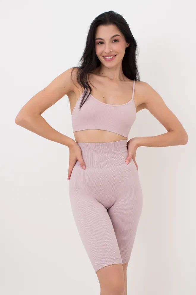 Женские бесшовные велосипедки в рубчик с пуш-ап эффектом TRACKS RIB SHAPE Giulia (burnished lilac), розовый