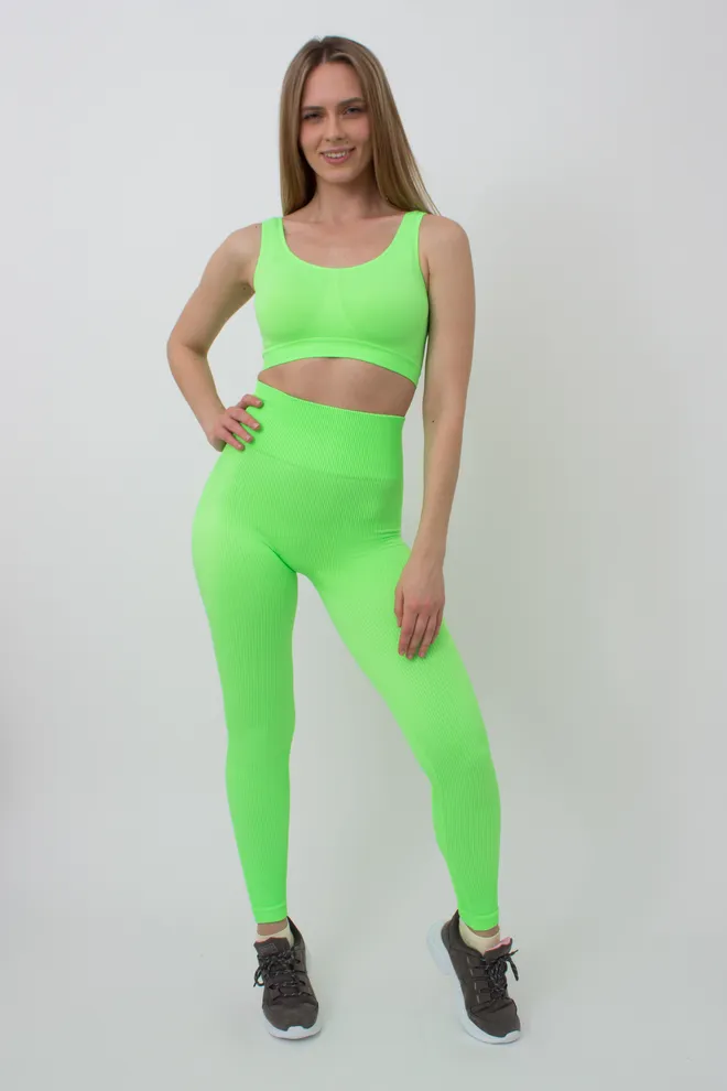 Леггинсы спортивные в рубчик с моделирующим швом LEGGINGS RIB Giulia (green neon), зеленый