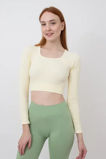 Топ в рубчик з довгим рукавом CROP TOP RIB Giulia vanilla (жовтий)