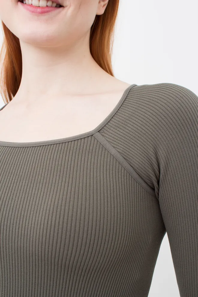 Кроп-топ лонгслів в рубчик CROP TOP RIB khaki (зелений)